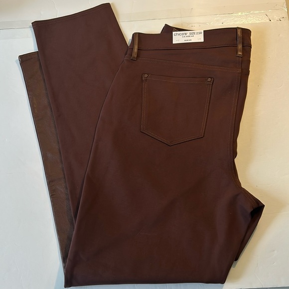Chico’s Pants 14R (2.5R) Faux Leather Front Ponte Back Slim Leg in brown NWT - Picture 2 of 9